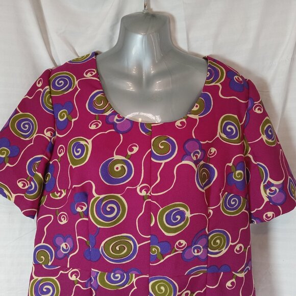 Vintage Handmade Dress Size XL Purple 1960s Retro Floral Psychedelic Swirl - Picture 2 of 12